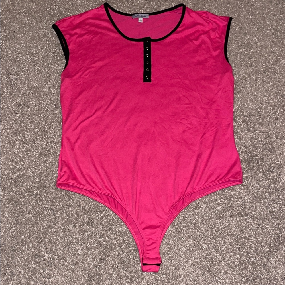 White Birch Pink Bodysuit with Black Trim, 1X